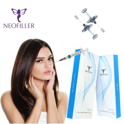 24mgml Hyaluronik Asit Dermal Filler 1ml Hipodermik Enjeksiyon Derinliği kırışıklık azaltma ve yüz kontürü için uygundur