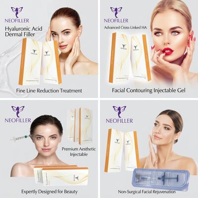 Steril 1ml Şırınga Hiyaluronik Asit Dermal Dolgu Biyokompatibel Çapraz Bağlantılı Enjekte edilebilir Gel 24 Aylık Rafa Yüz Kontürü