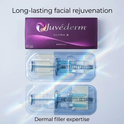 Jel formülasyonu Juvederm Dermal Filler 2 kat 1 ml hacimli hipodermik enjeksiyon derinliği tıbbi kozmetik uygulamalara uygun