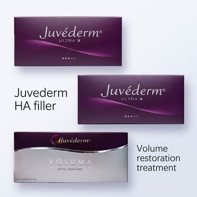 Jel formülasyonu Juvederm Dermal Filler 2 kat 1 ml hacimli hipodermik enjeksiyon derinliği tıbbi kozmetik uygulamalara uygun